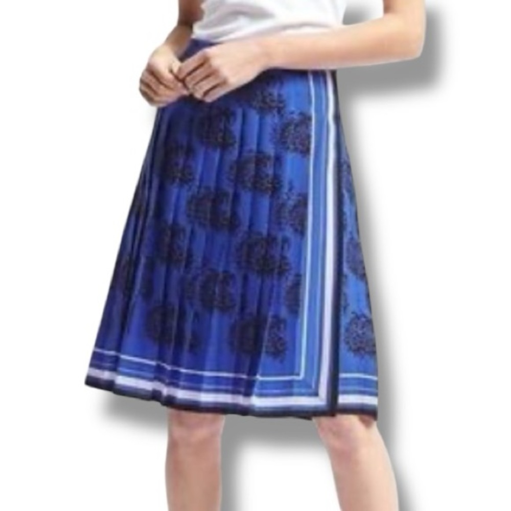Banana Republic Pleated Faux Wrap Skirt Blue Black 4